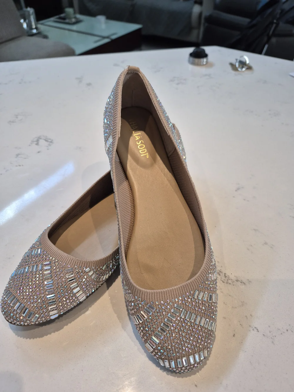Thalia Sodi Beaded Ballet Flats in Light Taupe